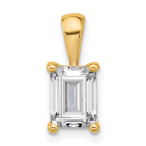 14K Yellow Gold 1.50 Carat Certified Lab Grown Diamond VS+ F+ Emerald Complete Four Prong Pendant