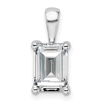14K White Gold 2 Carat Lab Grown Diamond VS SI+ G+ Emerald Complete Four Prong Pendant view 1
