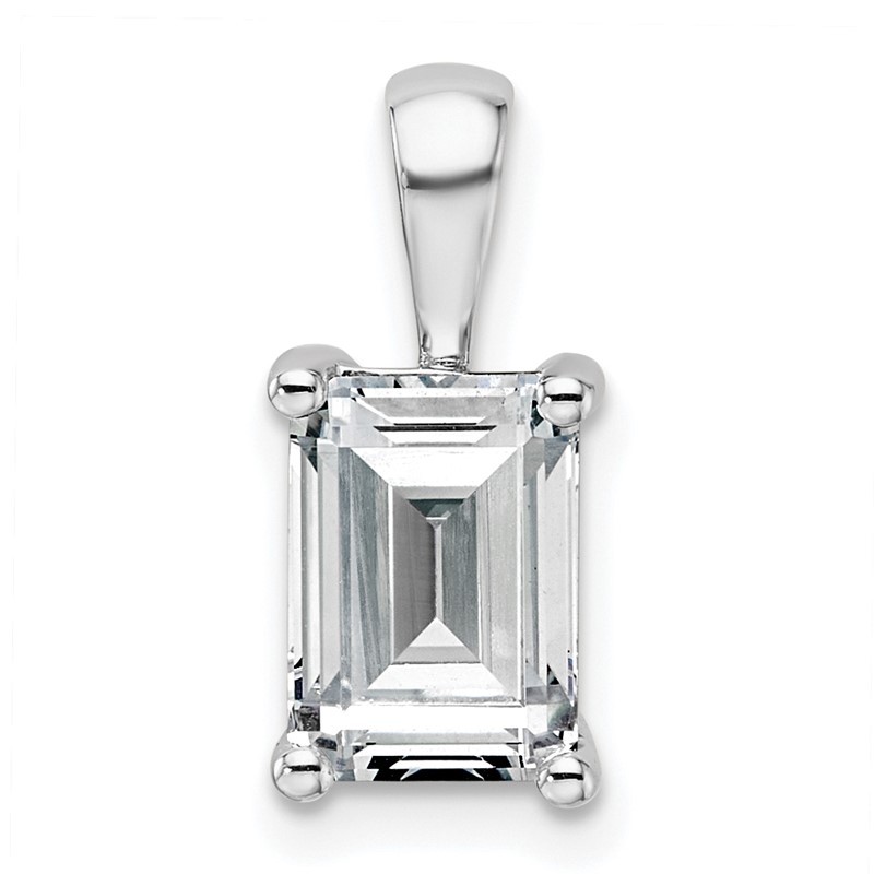 14k White Gold 2 carat Lab Grown Diamond VS+ F+ Emerald Complete Four Prong Pendant