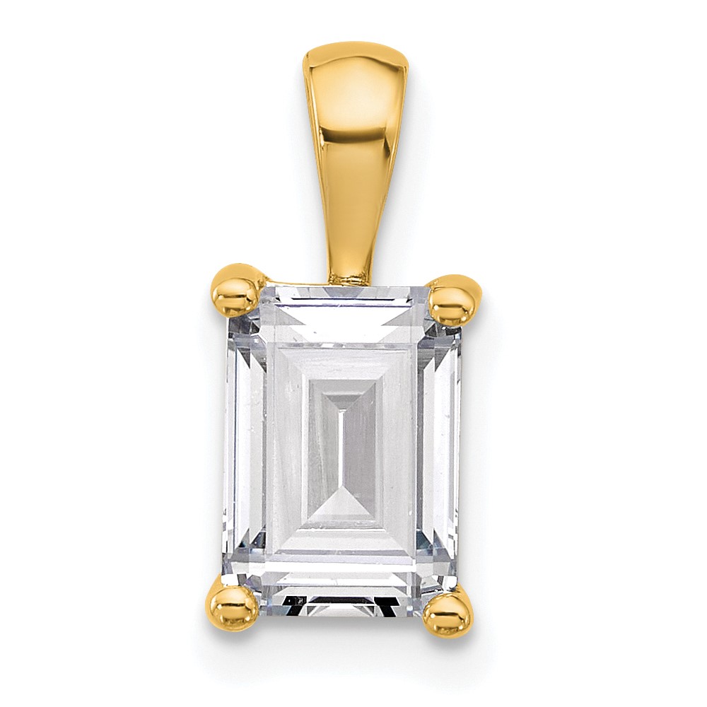 14K Yellow Gold 2 Carat Lab Grown Diamond VS SI+ G+ Emerald Complete Four Prong Pendant