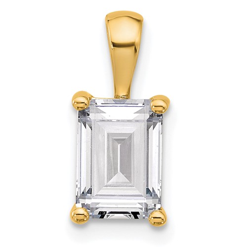 14K Yellow Gold 2 Carat Certified Lab Grown Diamond VS+ F+ Emerald Complete Four Prong Pendant