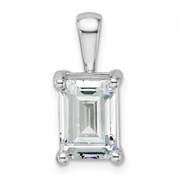 14K White Gold 3 Carat Lab Grown Diamond VS+ F+ Emerald Complete Four Prong Pendant view 1