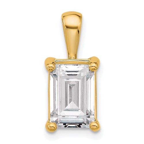 14K Yellow Gold 3 Carat Lab Grown Diamond VS+ F+ Emerald Complete Four Prong Pendant