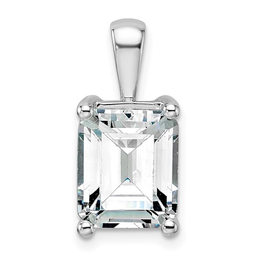 14K White Gold 5 Carat Lab Grown Diamond VS SI+ G+ Emerald Complete Four Prong Pendant