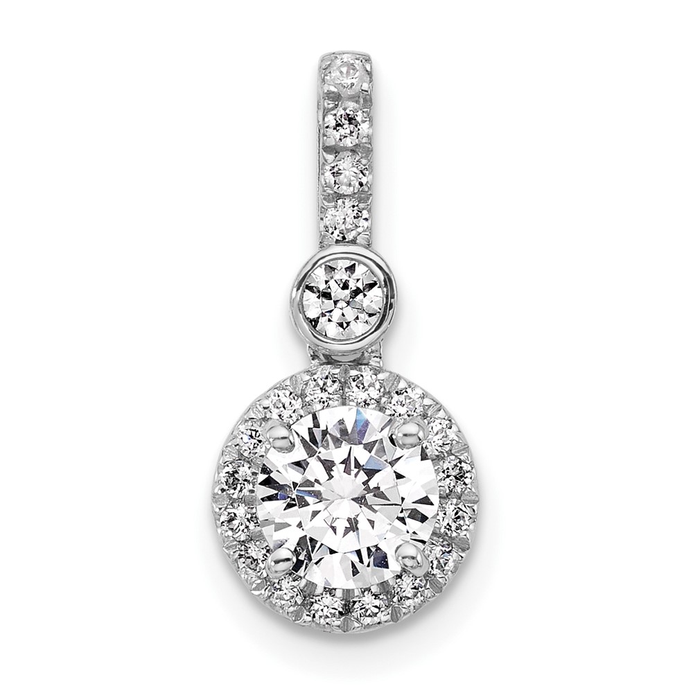 14K White Gold 1 Carat Certified Lab Grown Diamond VS SI+ G+ Round Complete Halo Pendant