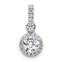 14K White Gold 1 Carat Certified Lab Grown Diamond VS SI+ G+ Round Complete Halo Pendant view 1