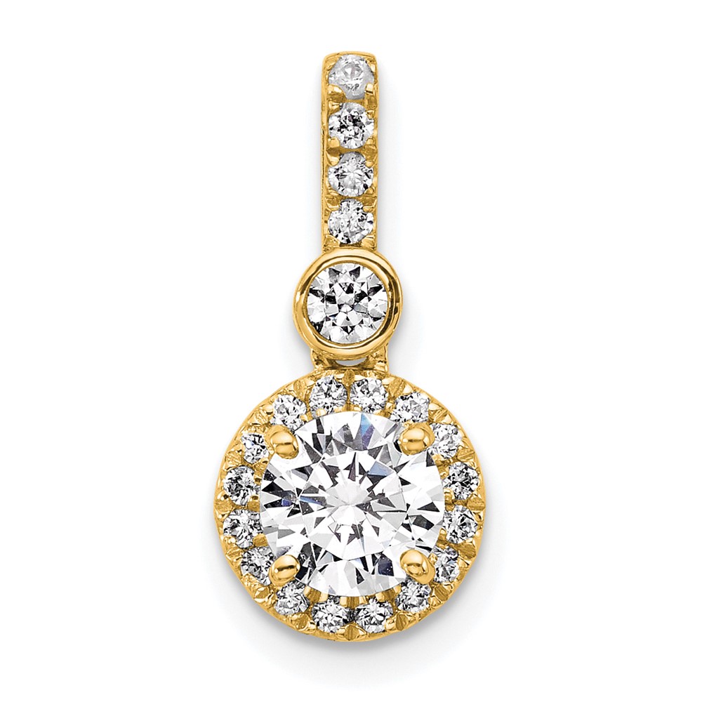 14K Yellow Gold Holds 0.75ct Round Center Halo Pendant Mounting