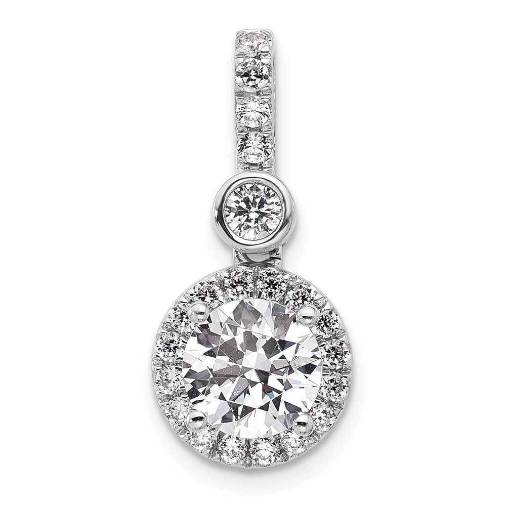14K White Gold Holds 1.50ct Round Center Halo Pendant Mounting
