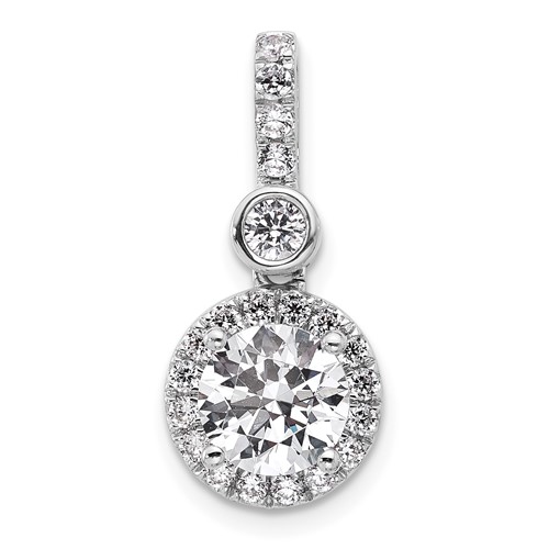 14K White Gold 2 Carat Certified Lab Grown Diamond VS+ F+ Round Complete Halo Pendant