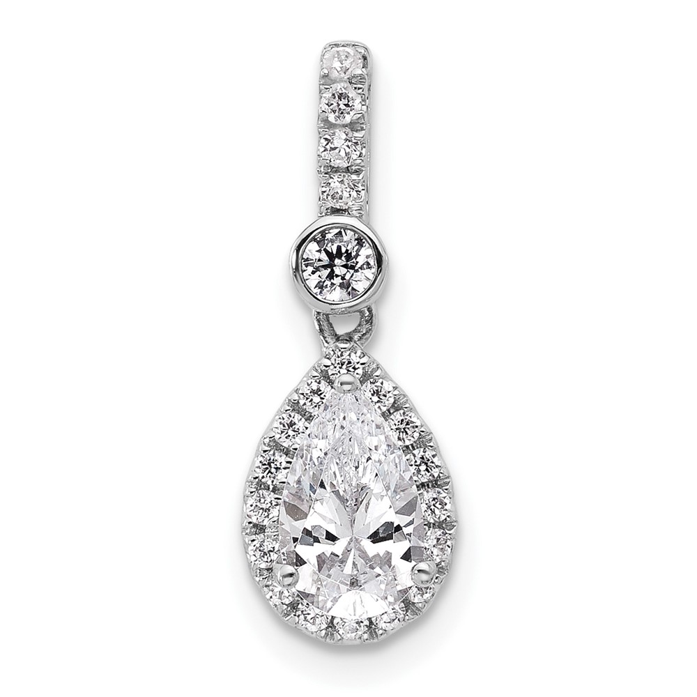 14K White Gold 1 Carat Certified Lab Grown Diamond VS SI+ G+ Pear Complete Halo Pendant