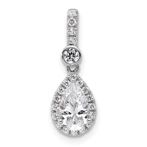 14K White Gold 1 Carat Certified Lab Grown Diamond VS SI+ G+ Pear Complete Halo Pendant
