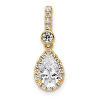 14K Yellow Gold 1 Carat Certified Lab Grown Diamond VS SI+ G+ Pear Complete Halo Pendant view 1