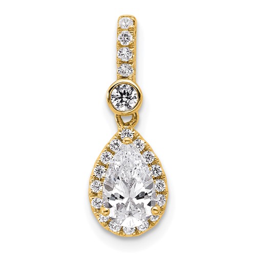 14K Yellow Gold Holds 0.75ct Pear Center Halo Pendant Mounting