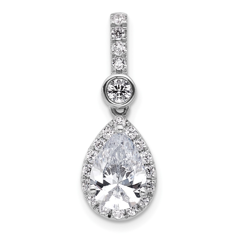 14K White Gold 2 Carat Lab Grown Diamond VS SI+ G+ Pear Complete Halo Pendant