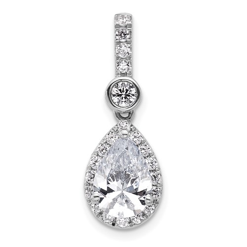 14K White Gold 2 Carat Certified Lab Grown Diamond VS+ F+ Pear Complete Halo Pendant