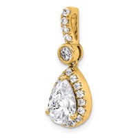 14K Yellow Gold 2 Carat Lab Grown Diamond VS+ F+ Pear Complete Halo Pendant view 4