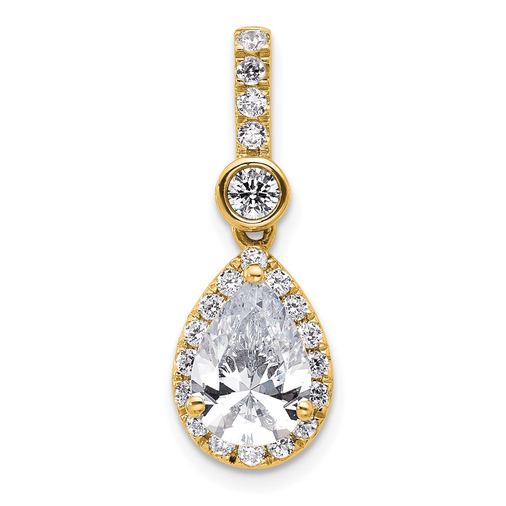 14K Yellow Gold Holds 1.50ct Pear Center Halo Pendant Mounting