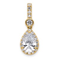 14K Yellow Gold 2 Carat Lab Grown Diamond VS+ F+ Pear Complete Halo Pendant view 1