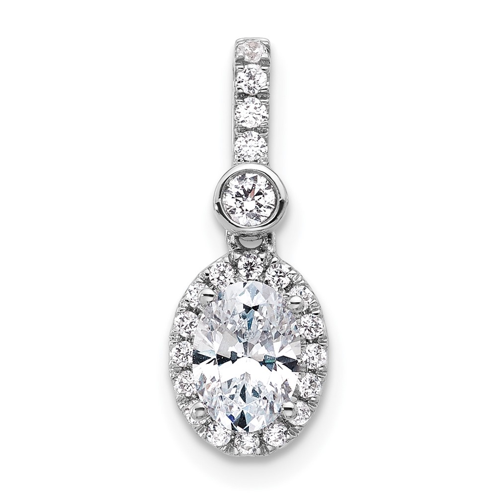 14K White Gold Holds.75 Ct. Oval Center Halo Pendant Mounting