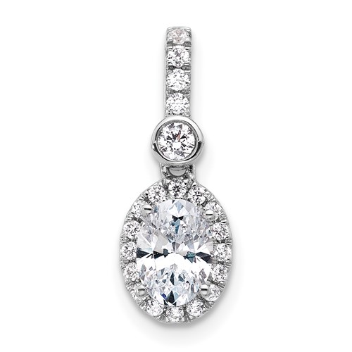 14K White Gold Holds.75 Ct. Oval Center Halo Pendant Mounting
