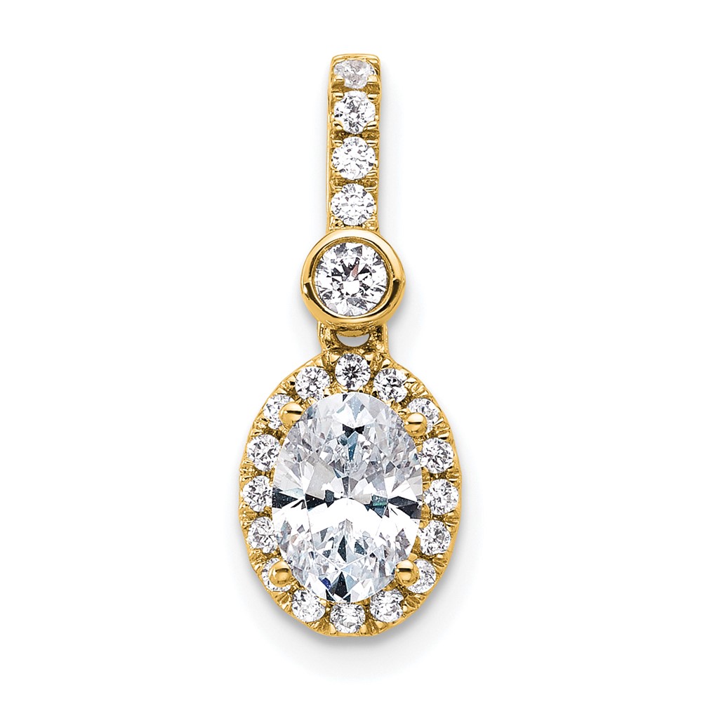 14K Yellow Gold 1 Carat Lab Grown Diamond VS SI+ G+ Oval Complete Halo Pendant