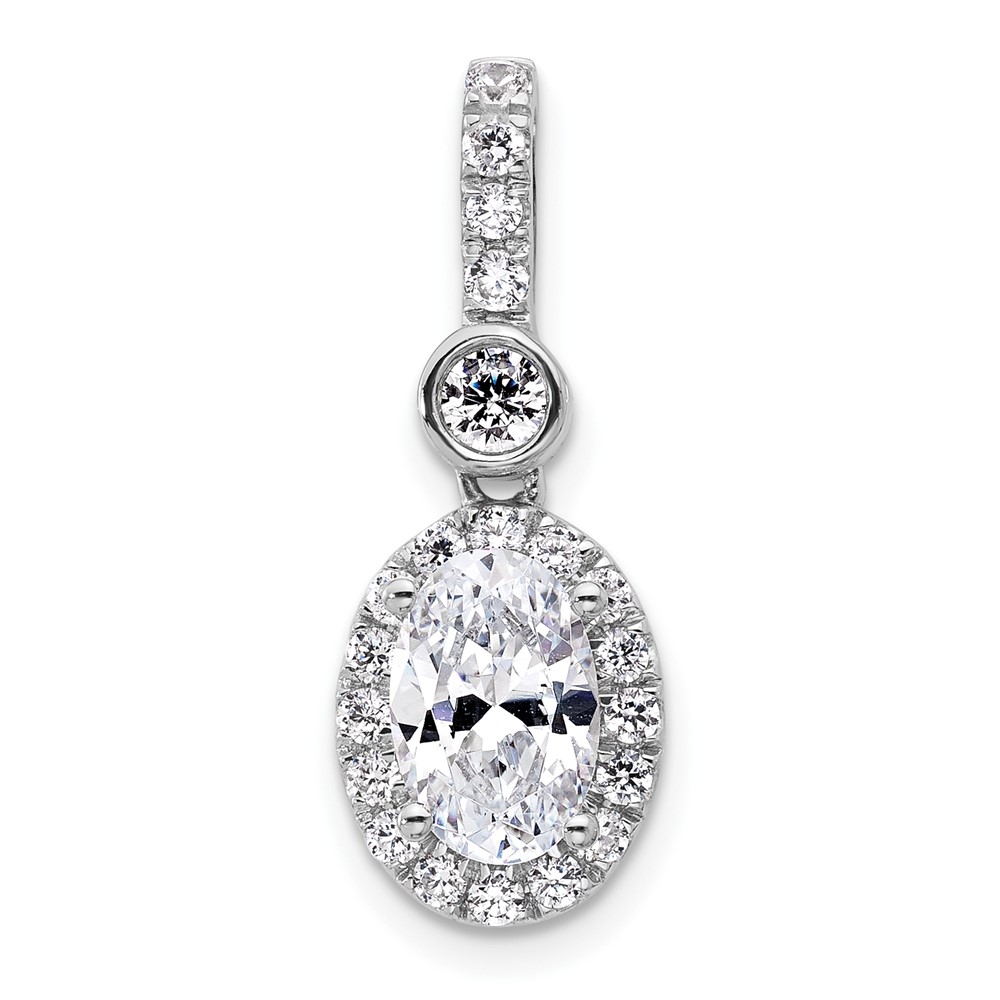 14K White Gold Holds 1.5 Ct. Oval Center Halo Pendant Mounting