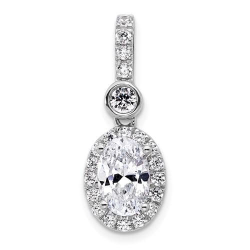 14K White Gold Holds 1.5 Ct. Oval Center Halo Pendant Mounting