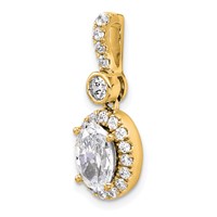 14K Yellow Gold 2 Carat Lab Grown Diamond VS+ F+ Oval Complete Halo Pendant view 4