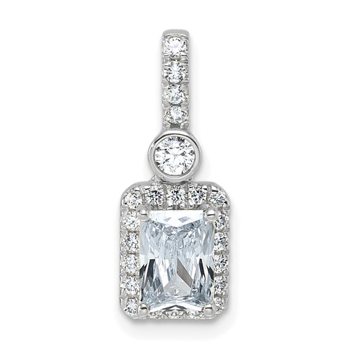 14K White Gold 1 Carat Certified Lab Grown Diamond VS+ F+ Radiant Complete Halo Pendant