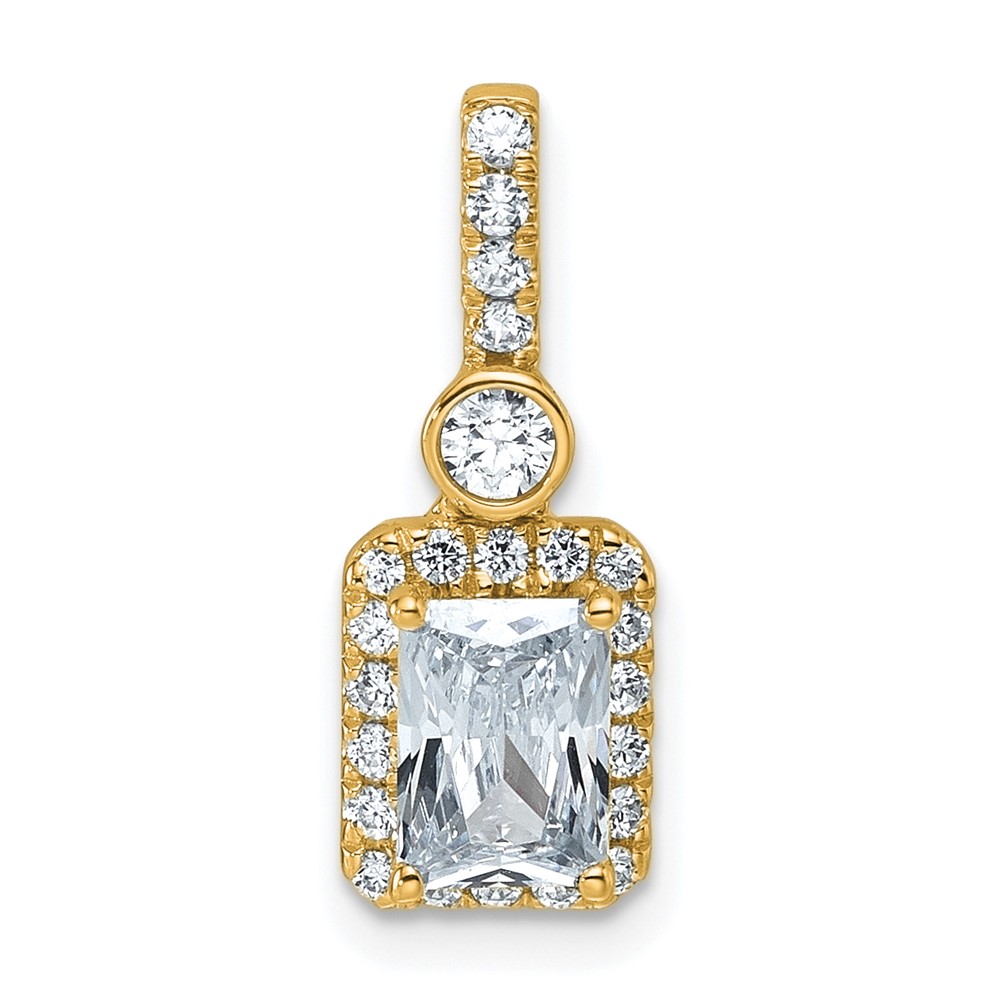 14K Yellow Gold Holds 0.75ct Radiant Center Halo Pendant Mounting