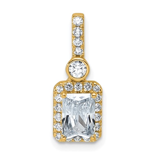 14K Yellow Gold Holds 0.75ct Radiant Center Halo Pendant Mounting