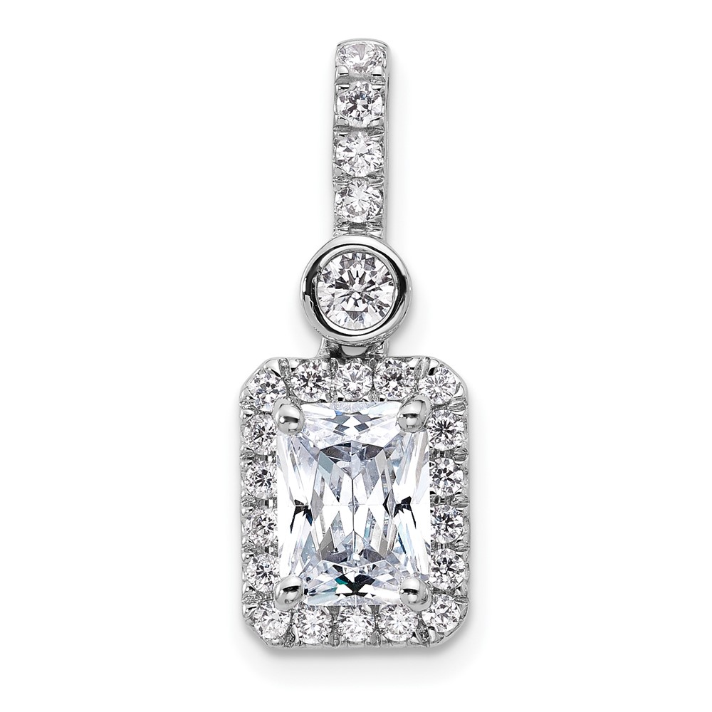 14K White Gold 2 Carat Lab Grown Diamond VS SI+ G+ Radiant Complete Halo Pendant