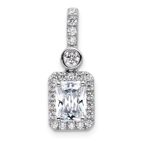 14K White Gold Holds 1.50ct Radiant Center Halo Pendant Mounting
