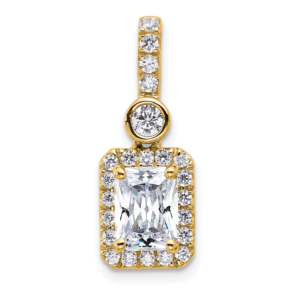 14K Yellow Gold Holds 1.50ct Radiant Center Halo Pendant Mounting