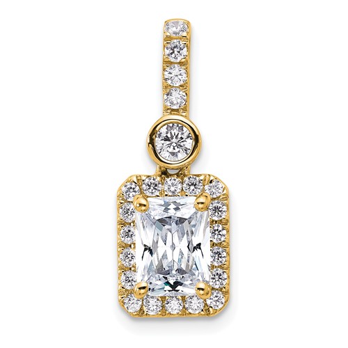 14K Yellow Gold Holds 1.50ct Radiant Center Halo Pendant Mounting