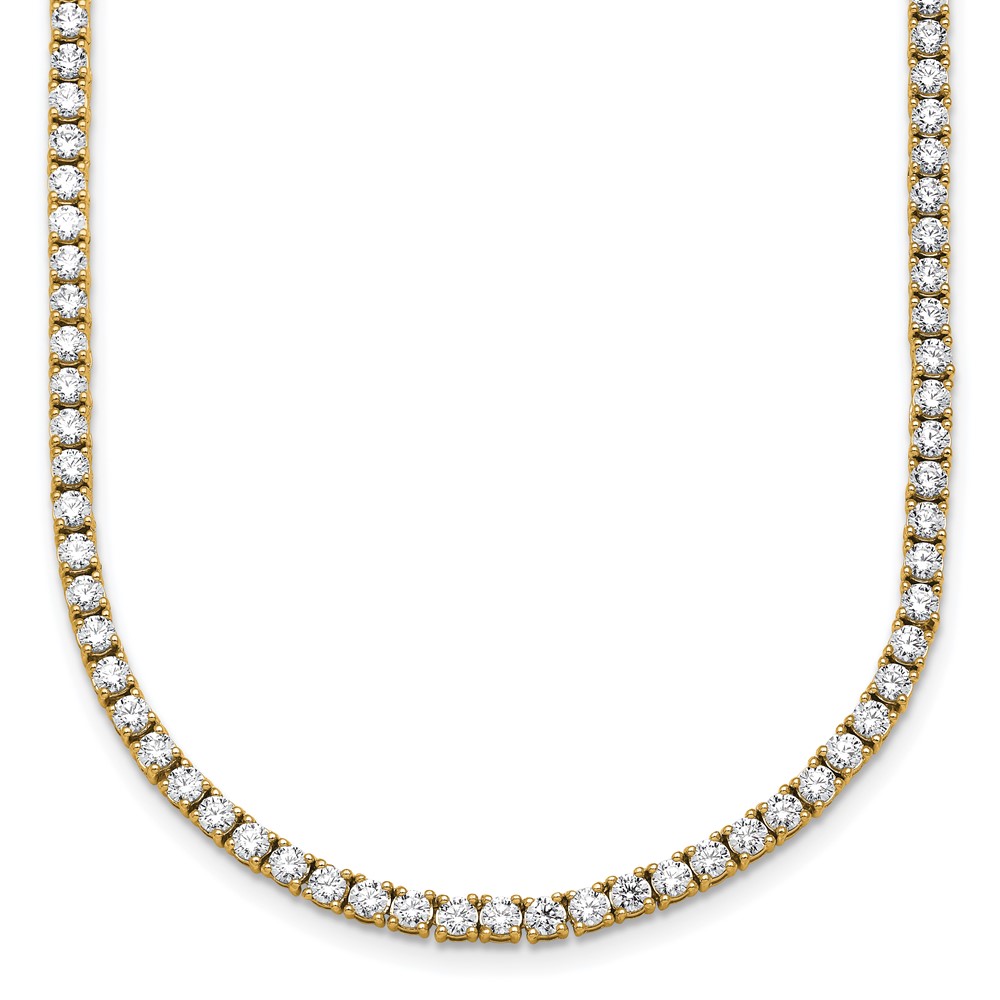 14K Yellow Gold 9 Carat Lab Grown Diamond VS+ F+ Complete Round Straight Tennis Necklace, 18"