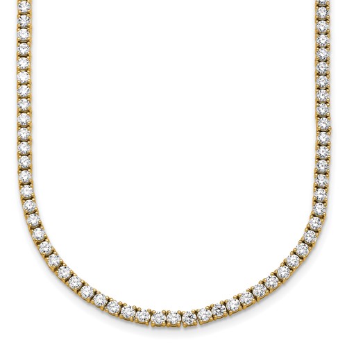 14K Yellow Gold 9 Carat Lab Grown Diamond VS+ F+ Complete Round Straight Tennis Necklace, 18"