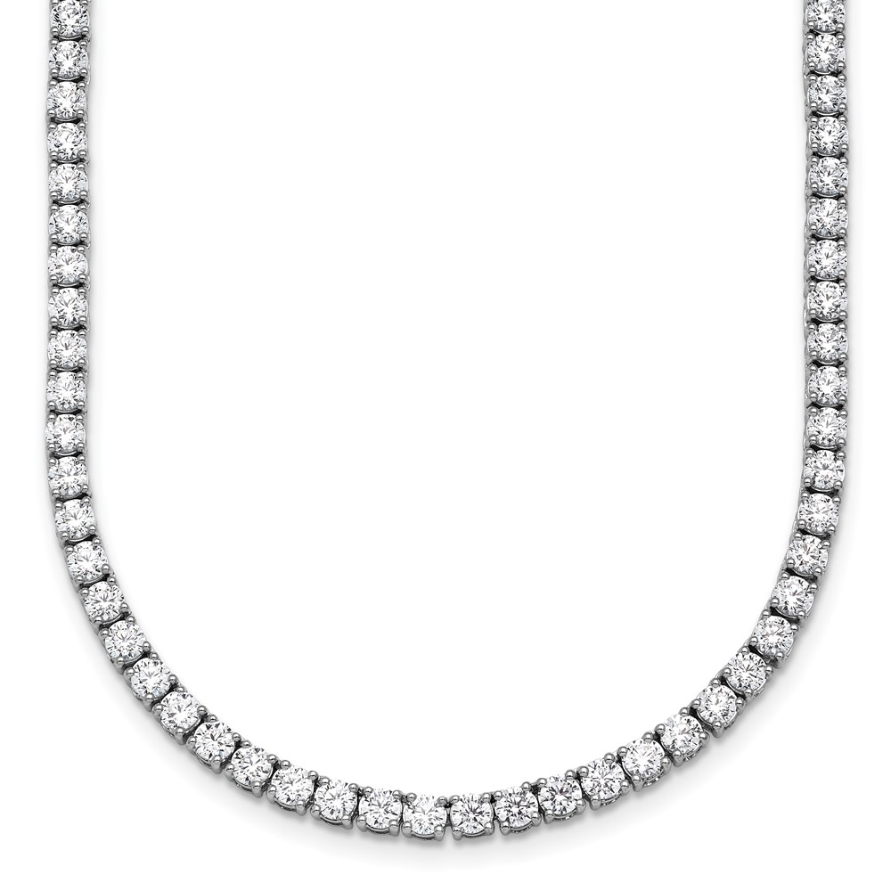 14K White Gold 13.50 Carat Lab Grown Diamond VS+ F+ Complete Round Straight Tennis Necklace, 18"