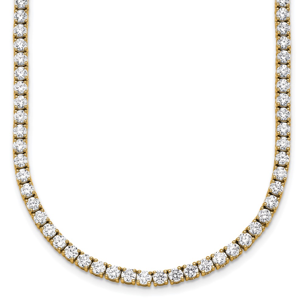 14K Yellow Gold 13.50 Carat Lab Grown Diamond VS SI+ G+ Complete Round Straight Tennis Necklace, 18"