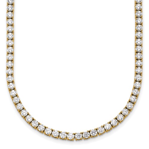 14K Yellow Gold 13.50 Carat Lab Grown Diamond VS+ F+ Complete Round Straight Tennis Necklace, 18"
