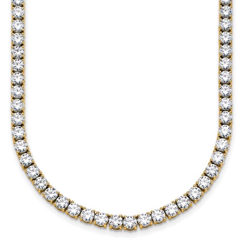 14K Yellow Gold 18 Carat Lab Grown Diamond VS+ F+ Complete Round Straight Tennis Necklace, 18"