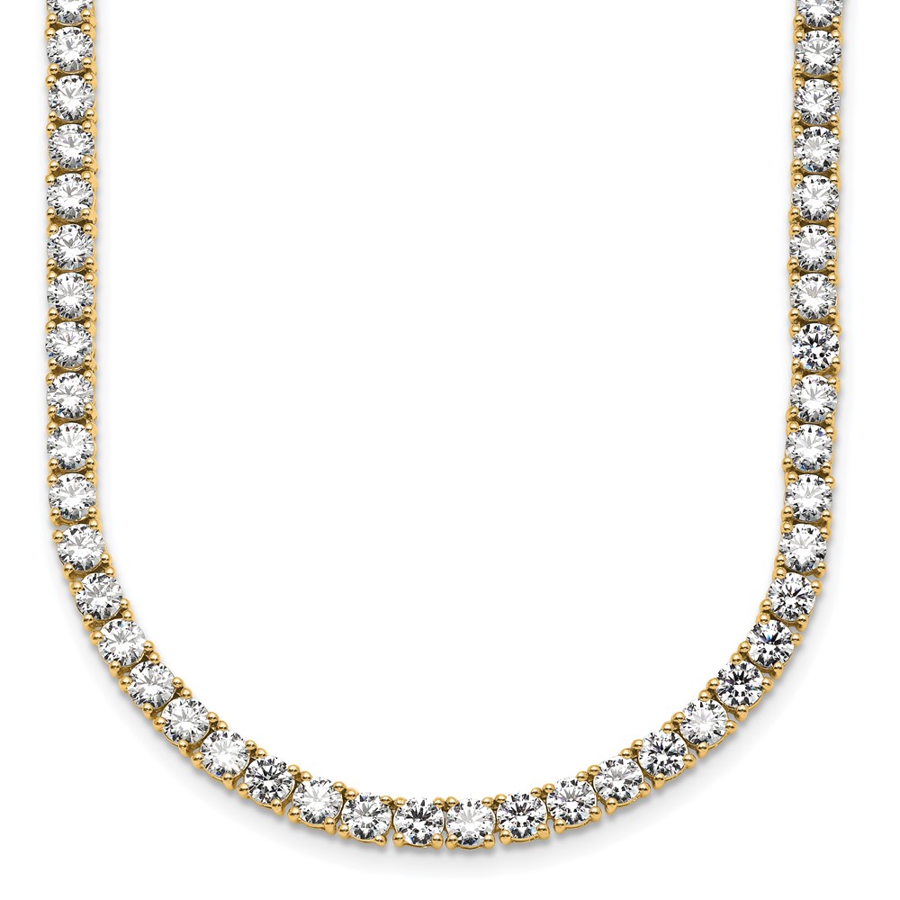 14K Yellow Gold 26.20 Carat Lab Grown Diamond VS SI+ G+ Complete Round Straight Tennis Necklace, 20"
