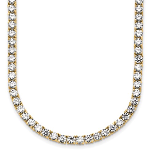 14K Yellow Gold 26.20 Carat Lab Grown Diamond VS SI+ G+ Complete Round Straight Tennis Necklace, 20"
