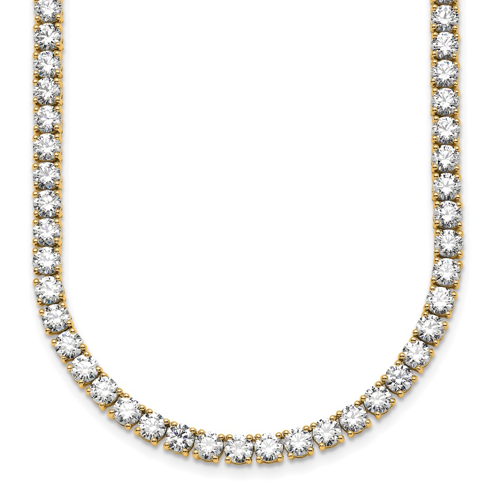 14K Yellow Gold 30.50 Carat Lab Grown Diamond VS SI+ G+ Complete Round Straight Tennis Necklace, 20"