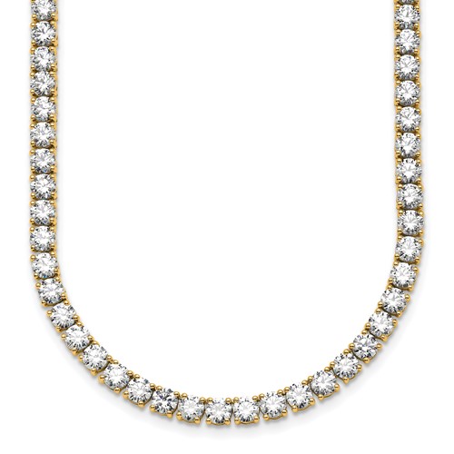 14K Yellow Gold 30.50 Carat Lab Grown Diamond VS+ F+ Complete Round Straight Tennis Necklace, 20"