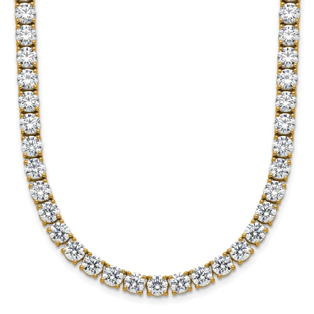 14K Yellow Gold 32.62 Carat Lab Grown Diamond VS SI+ G+ Complete Round Straight Tennis Necklace, 18"