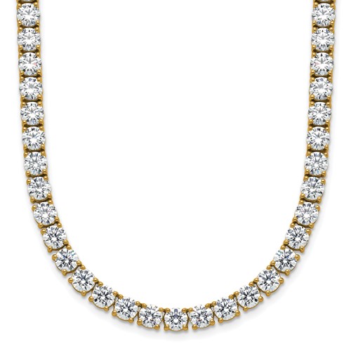 14K Yellow Gold 36.05 Carat Lab Grown Diamond VS+ F+ Complete Round Straight Tennis Necklace, 20"