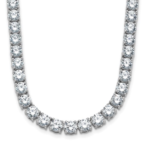 14K White Gold 34.38 Carat Lab Grown Diamond VS SI+ G+ Complete Round Straight Tennis Necklace, 18"