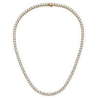 14K Yellow Gold 38.10 Carat Lab Grown Diamond VS+ F+ Complete Round Straight Tennis Necklace, 20" view 5