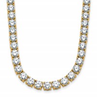 14K Yellow Gold 34.38 Carat Lab Grown Diamond VS SI+ G+ Complete Round Straight Tennis Necklace, 18" view 1